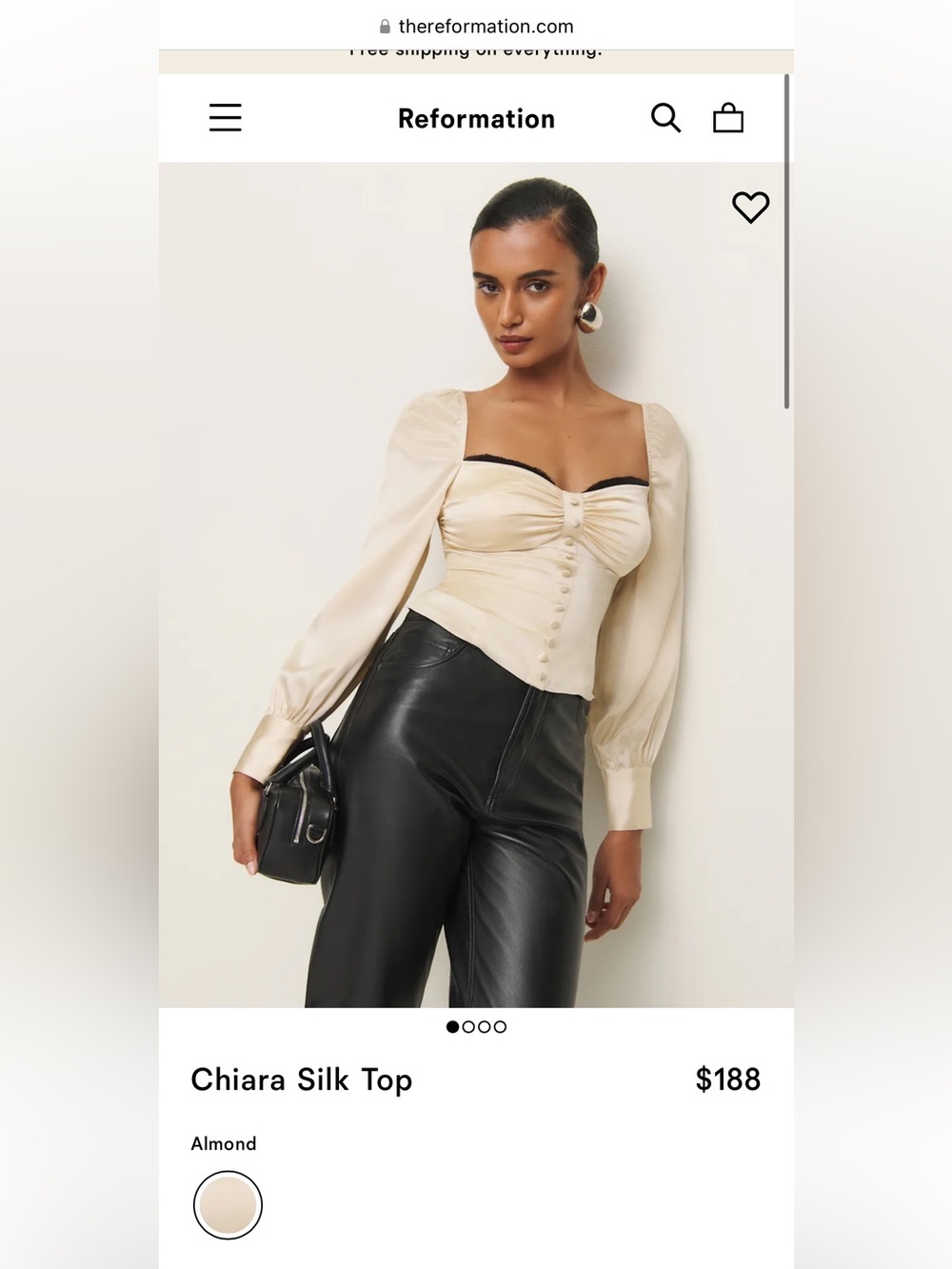 Reformation Almond Silk Chiara Long-Sleeve Sweetheart Top